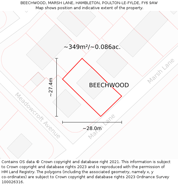 BEECHWOOD, MARSH LANE, HAMBLETON, POULTON-LE-FYLDE, FY6 9AW: Plot and title map