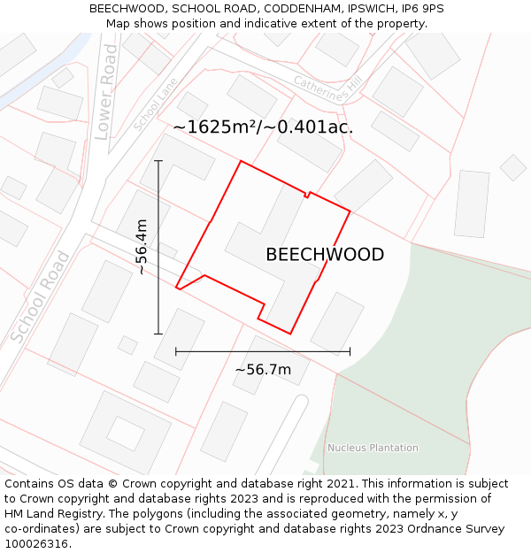 BEECHWOOD, SCHOOL ROAD, CODDENHAM, IPSWICH, IP6 9PS: Plot and title map