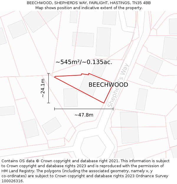 BEECHWOOD, SHEPHERDS WAY, FAIRLIGHT, HASTINGS, TN35 4BB: Plot and title map