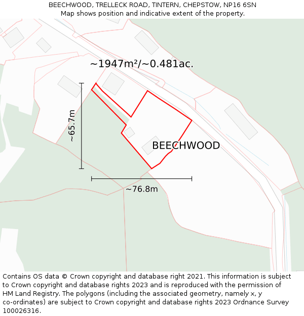 BEECHWOOD, TRELLECK ROAD, TINTERN, CHEPSTOW, NP16 6SN: Plot and title map