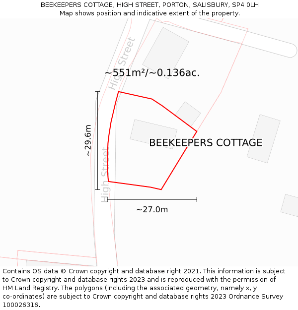 BEEKEEPERS COTTAGE, HIGH STREET, PORTON, SALISBURY, SP4 0LH: Plot and title map