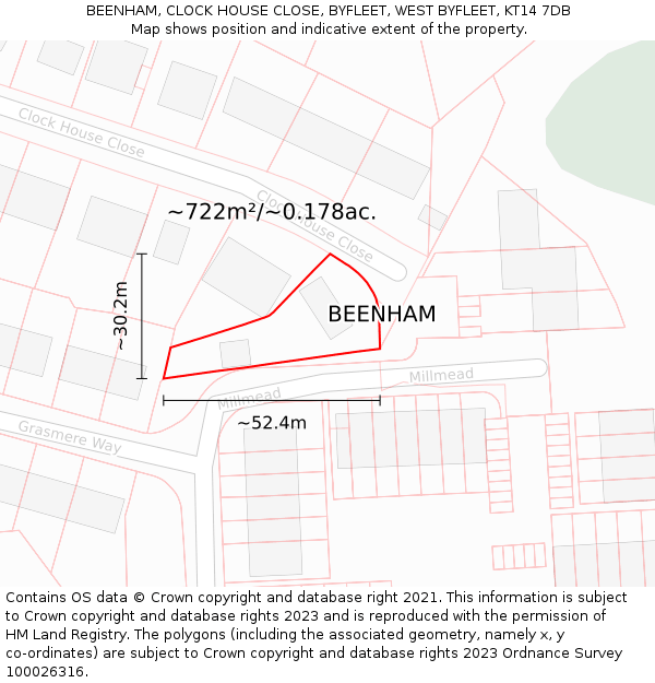 BEENHAM, CLOCK HOUSE CLOSE, BYFLEET, WEST BYFLEET, KT14 7DB: Plot and title map