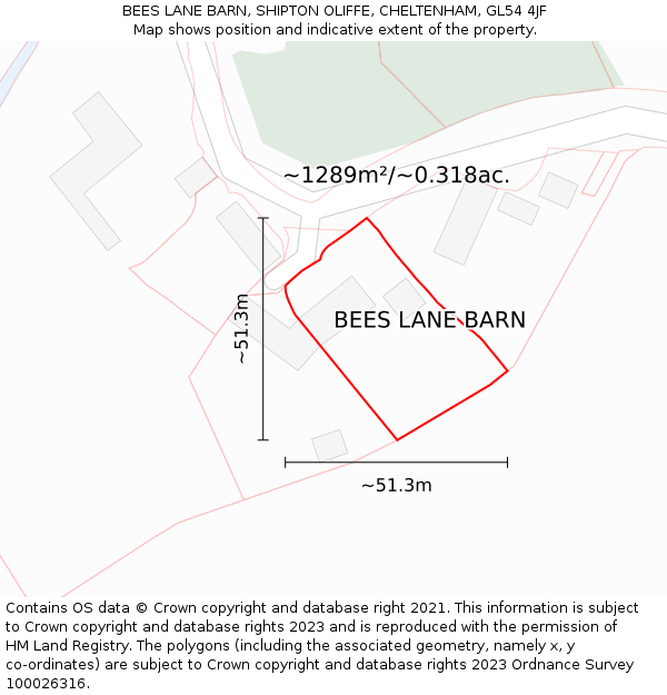 BEES LANE BARN, SHIPTON OLIFFE, CHELTENHAM, GL54 4JF: Plot and title map