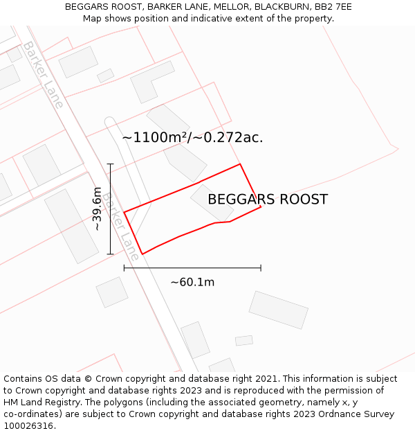 BEGGARS ROOST, BARKER LANE, MELLOR, BLACKBURN, BB2 7EE: Plot and title map