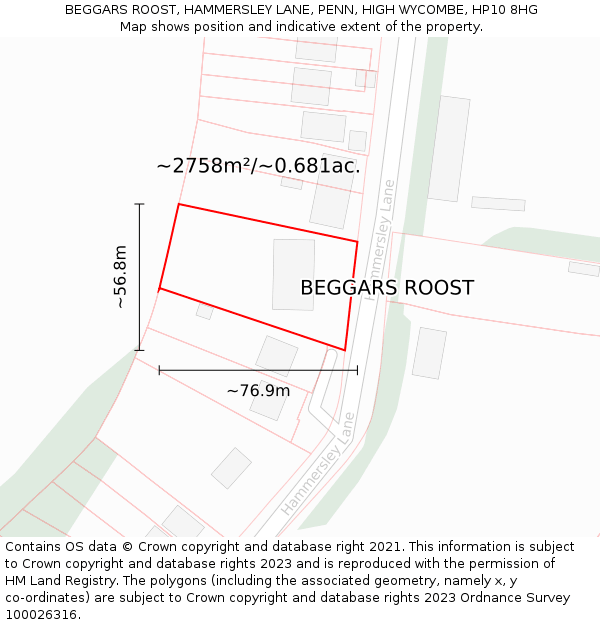 BEGGARS ROOST, HAMMERSLEY LANE, PENN, HIGH WYCOMBE, HP10 8HG: Plot and title map