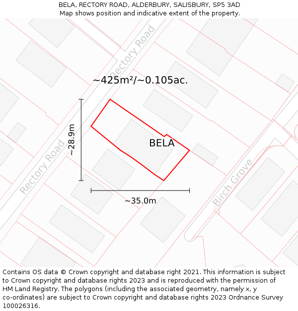 BELA, RECTORY ROAD, ALDERBURY, SALISBURY, SP5 3AD: Plot and title map