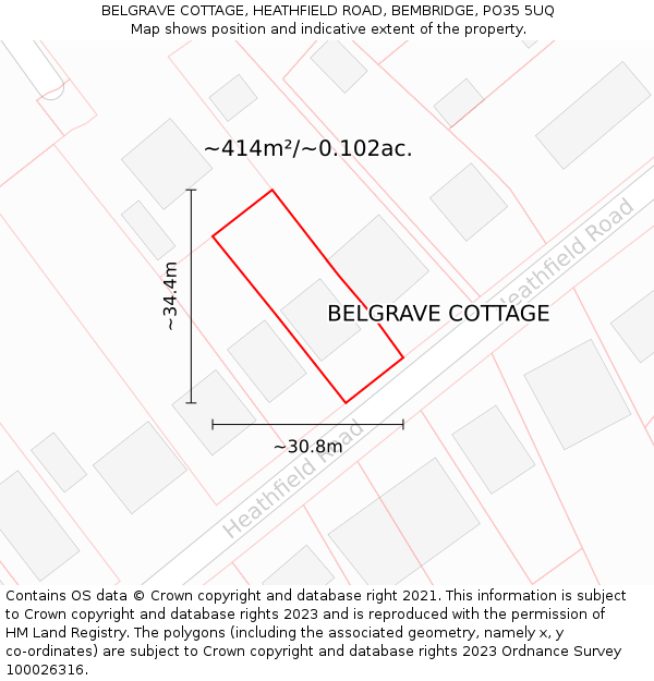 BELGRAVE COTTAGE, HEATHFIELD ROAD, BEMBRIDGE, PO35 5UQ: Plot and title map