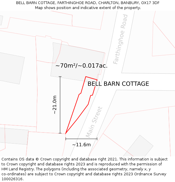 BELL BARN COTTAGE, FARTHINGHOE ROAD, CHARLTON, BANBURY, OX17 3DF: Plot and title map