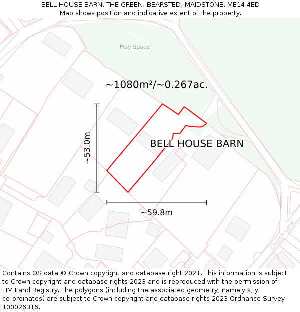 BELL HOUSE BARN, THE GREEN, BEARSTED, MAIDSTONE, ME14 4ED: Plot and title map
