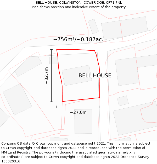 BELL HOUSE, COLWINSTON, COWBRIDGE, CF71 7NL: Plot and title map