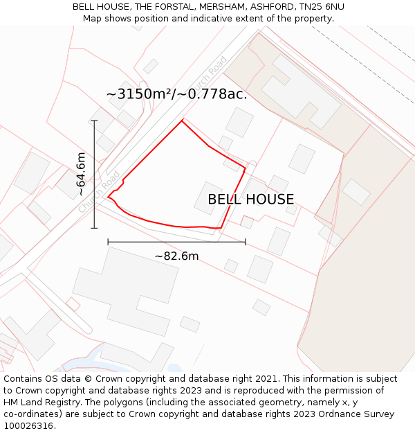 BELL HOUSE, THE FORSTAL, MERSHAM, ASHFORD, TN25 6NU: Plot and title map