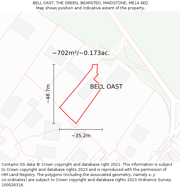BELL OAST, THE GREEN, BEARSTED, MAIDSTONE, ME14 4ED: Plot and title map