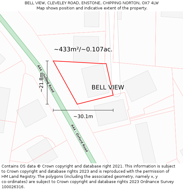 BELL VIEW, CLEVELEY ROAD, ENSTONE, CHIPPING NORTON, OX7 4LW: Plot and title map