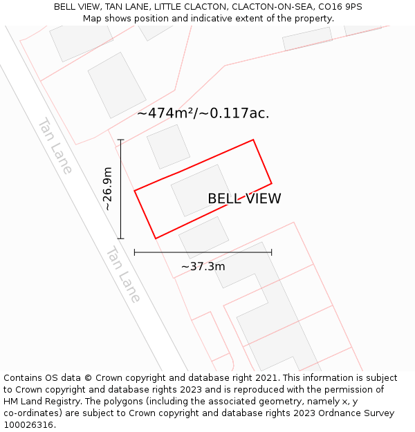 BELL VIEW, TAN LANE, LITTLE CLACTON, CLACTON-ON-SEA, CO16 9PS: Plot and title map