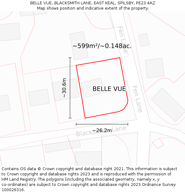 BELLE VUE, BLACKSMITH LANE, EAST KEAL, SPILSBY, PE23 4AZ: Plot and title map