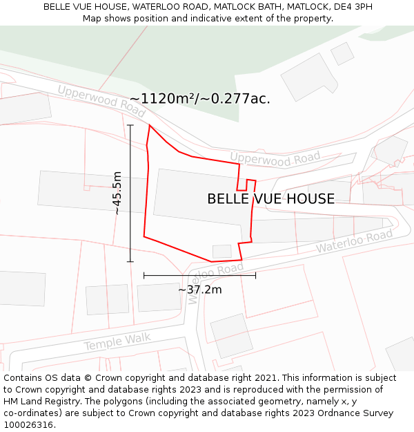 BELLE VUE HOUSE, WATERLOO ROAD, MATLOCK BATH, MATLOCK, DE4 3PH: Plot and title map