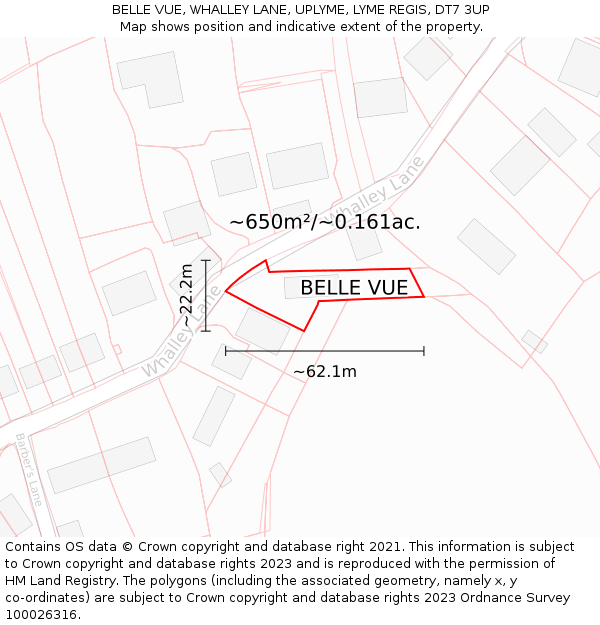 BELLE VUE, WHALLEY LANE, UPLYME, LYME REGIS, DT7 3UP: Plot and title map