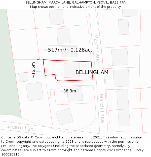 BELLINGHAM, MARCH LANE, GALHAMPTON, YEOVIL, BA22 7AN: Plot and title map