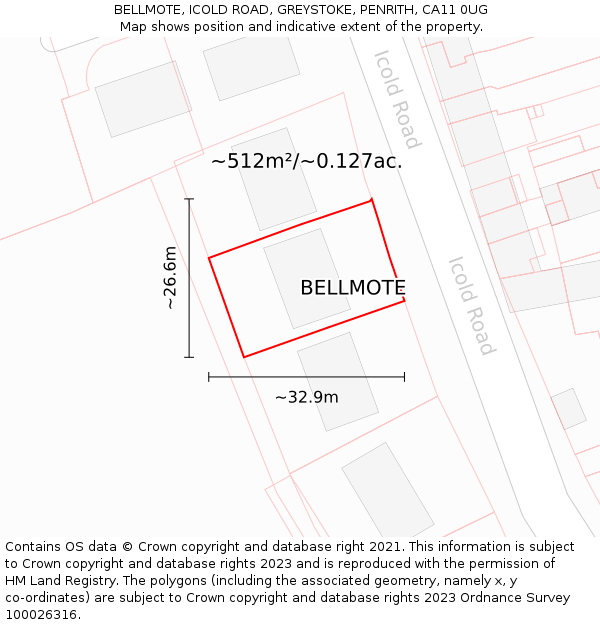 BELLMOTE, ICOLD ROAD, GREYSTOKE, PENRITH, CA11 0UG: Plot and title map