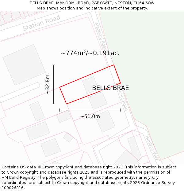 BELLS BRAE, MANORIAL ROAD, PARKGATE, NESTON, CH64 6QW: Plot and title map