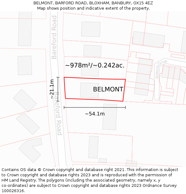 BELMONT, BARFORD ROAD, BLOXHAM, BANBURY, OX15 4EZ: Plot and title map