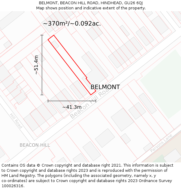 BELMONT, BEACON HILL ROAD, HINDHEAD, GU26 6QJ: Plot and title map