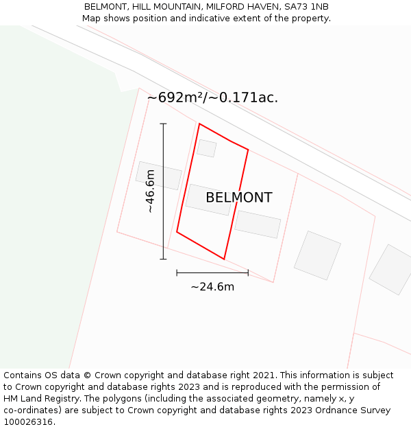 BELMONT, HILL MOUNTAIN, MILFORD HAVEN, SA73 1NB: Plot and title map