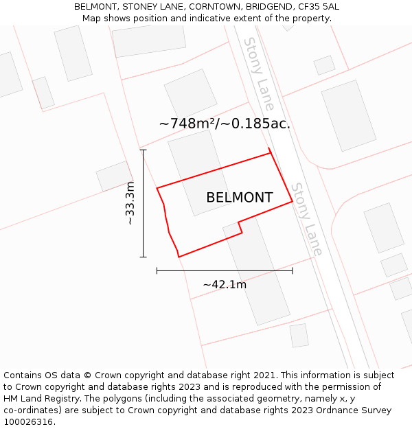 BELMONT, STONEY LANE, CORNTOWN, BRIDGEND, CF35 5AL: Plot and title map