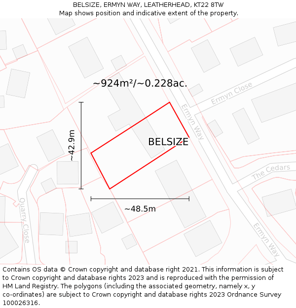 BELSIZE, ERMYN WAY, LEATHERHEAD, KT22 8TW: Plot and title map