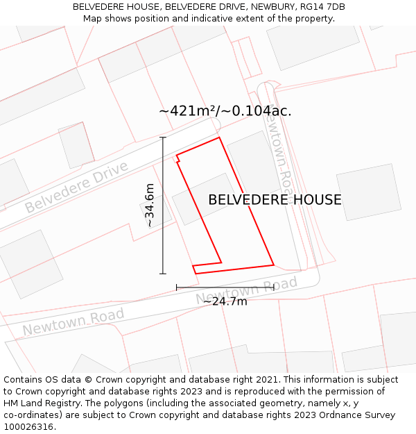 BELVEDERE HOUSE, BELVEDERE DRIVE, NEWBURY, RG14 7DB: Plot and title map
