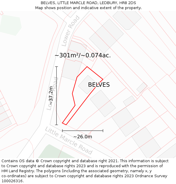 BELVES, LITTLE MARCLE ROAD, LEDBURY, HR8 2DS: Plot and title map