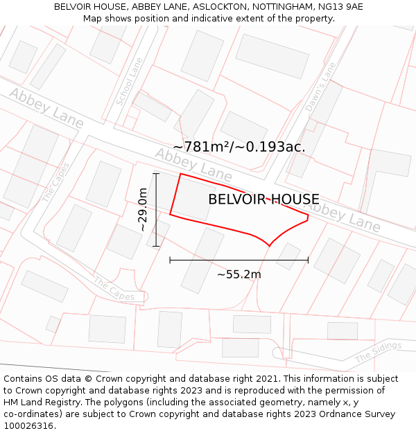 BELVOIR HOUSE, ABBEY LANE, ASLOCKTON, NOTTINGHAM, NG13 9AE: Plot and title map