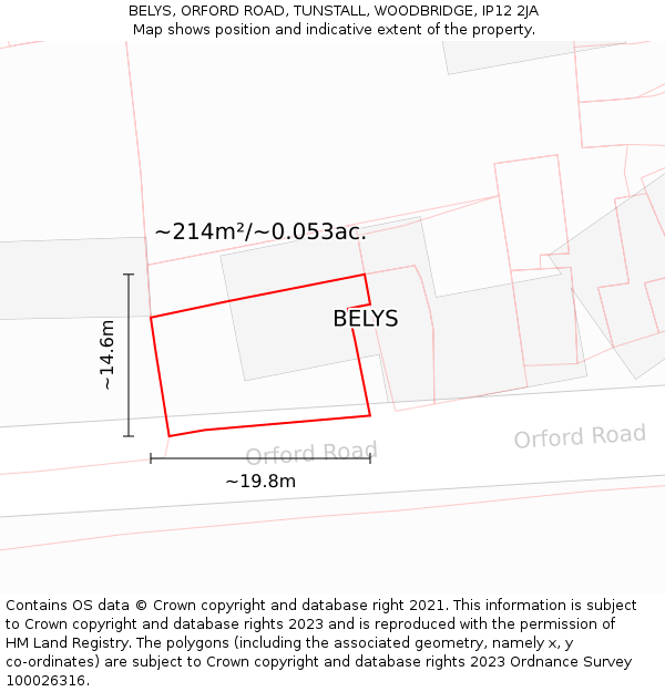 BELYS, ORFORD ROAD, TUNSTALL, WOODBRIDGE, IP12 2JA: Plot and title map