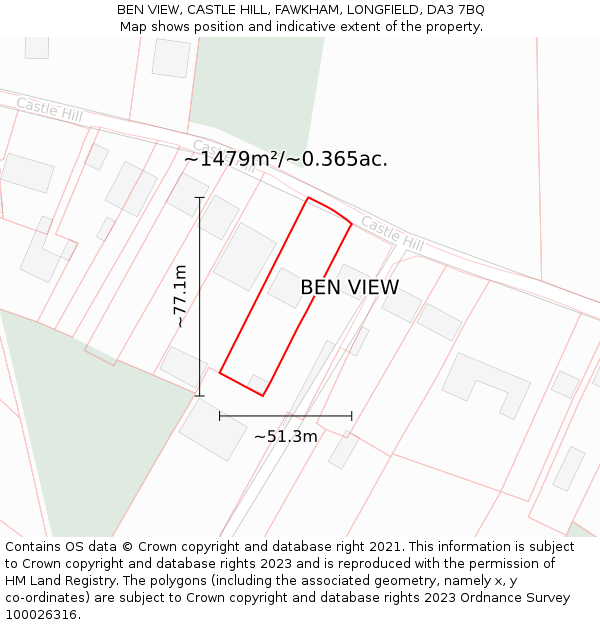 BEN VIEW, CASTLE HILL, FAWKHAM, LONGFIELD, DA3 7BQ: Plot and title map