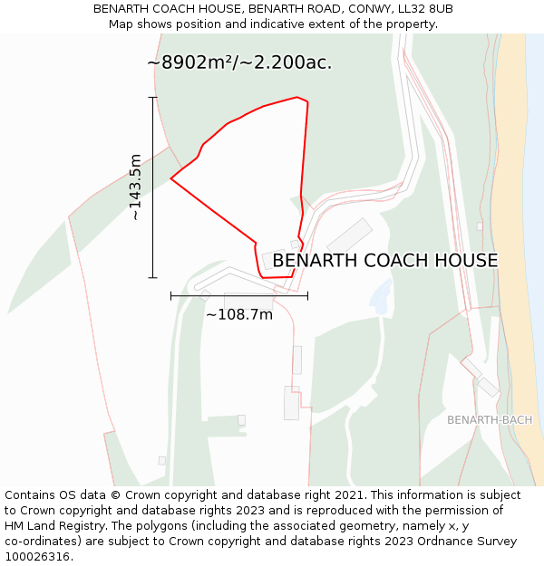 BENARTH COACH HOUSE, BENARTH ROAD, CONWY, LL32 8UB: Plot and title map