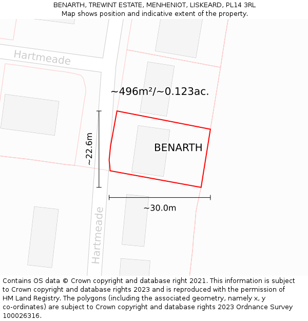 BENARTH, TREWINT ESTATE, MENHENIOT, LISKEARD, PL14 3RL: Plot and title map
