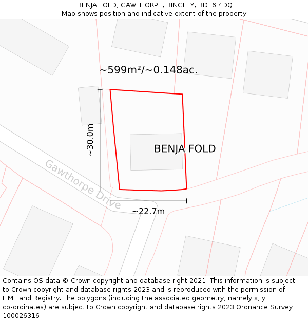BENJA FOLD, GAWTHORPE, BINGLEY, BD16 4DQ: Plot and title map