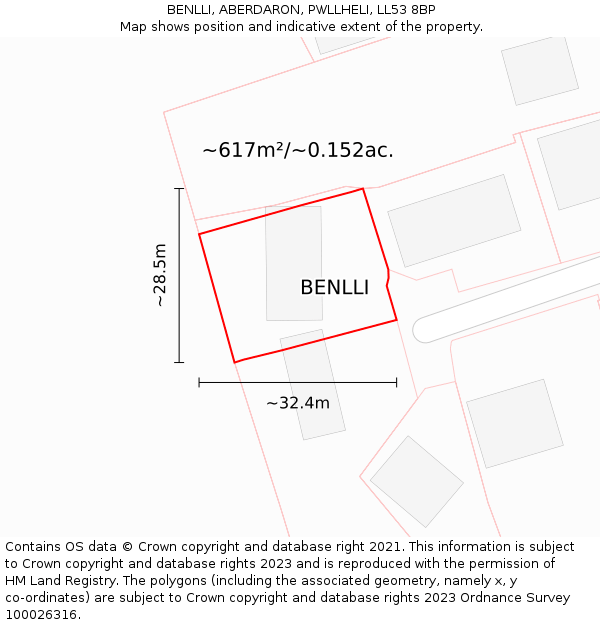 BENLLI, ABERDARON, PWLLHELI, LL53 8BP: Plot and title map