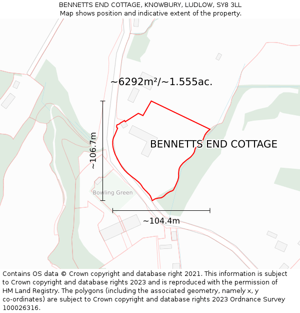 BENNETTS END COTTAGE, KNOWBURY, LUDLOW, SY8 3LL: Plot and title map