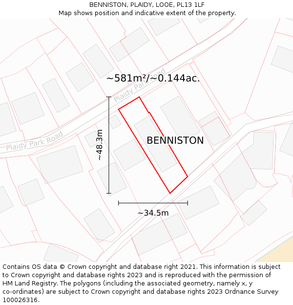 BENNISTON, PLAIDY, LOOE, PL13 1LF: Plot and title map