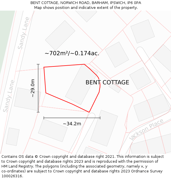 BENT COTTAGE, NORWICH ROAD, BARHAM, IPSWICH, IP6 0PA: Plot and title map