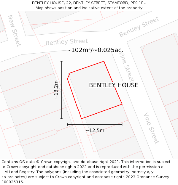 BENTLEY HOUSE, 22, BENTLEY STREET, STAMFORD, PE9 1EU: Plot and title map