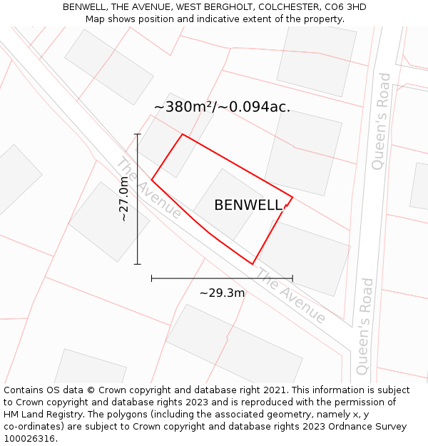 BENWELL, THE AVENUE, WEST BERGHOLT, COLCHESTER, CO6 3HD: Plot and title map