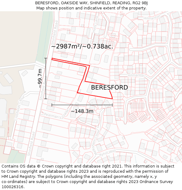 BERESFORD, OAKSIDE WAY, SHINFIELD, READING, RG2 9BJ: Plot and title map