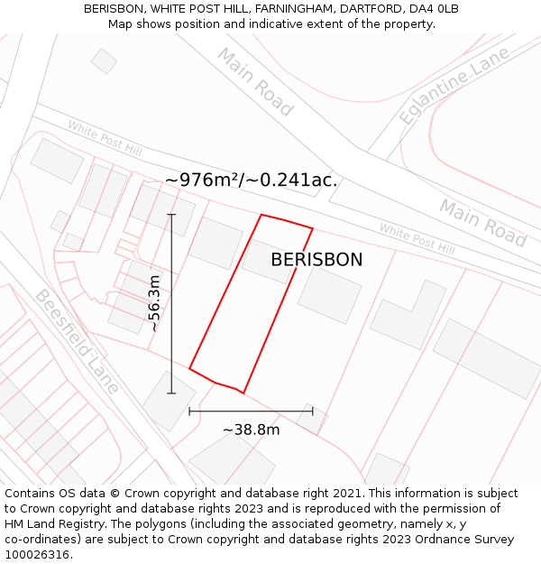 BERISBON, WHITE POST HILL, FARNINGHAM, DARTFORD, DA4 0LB: Plot and title map