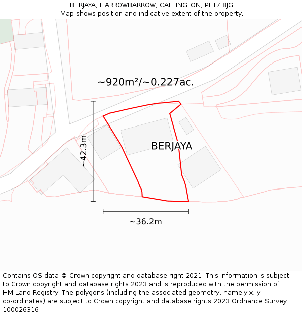 BERJAYA, HARROWBARROW, CALLINGTON, PL17 8JG: Plot and title map