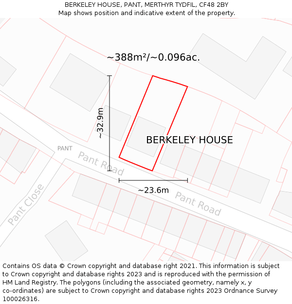 BERKELEY HOUSE, PANT, MERTHYR TYDFIL, CF48 2BY: Plot and title map