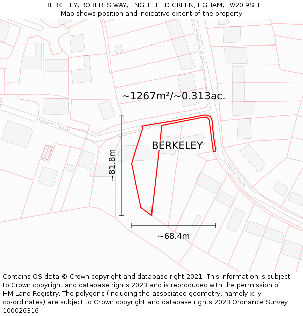 BERKELEY, ROBERTS WAY, ENGLEFIELD GREEN, EGHAM, TW20 9SH: Plot and title map
