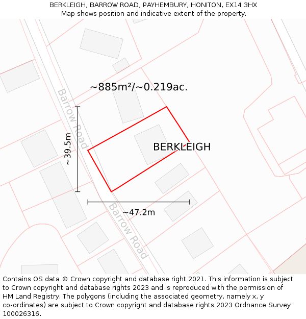 BERKLEIGH, BARROW ROAD, PAYHEMBURY, HONITON, EX14 3HX: Plot and title map