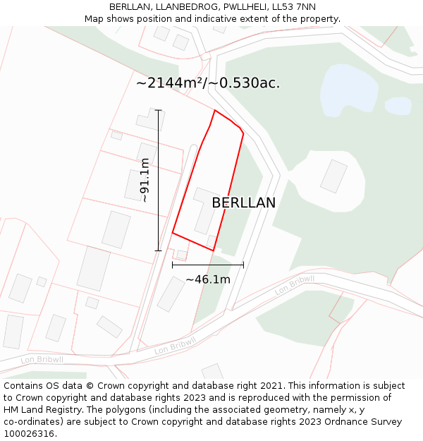 BERLLAN, LLANBEDROG, PWLLHELI, LL53 7NN: Plot and title map